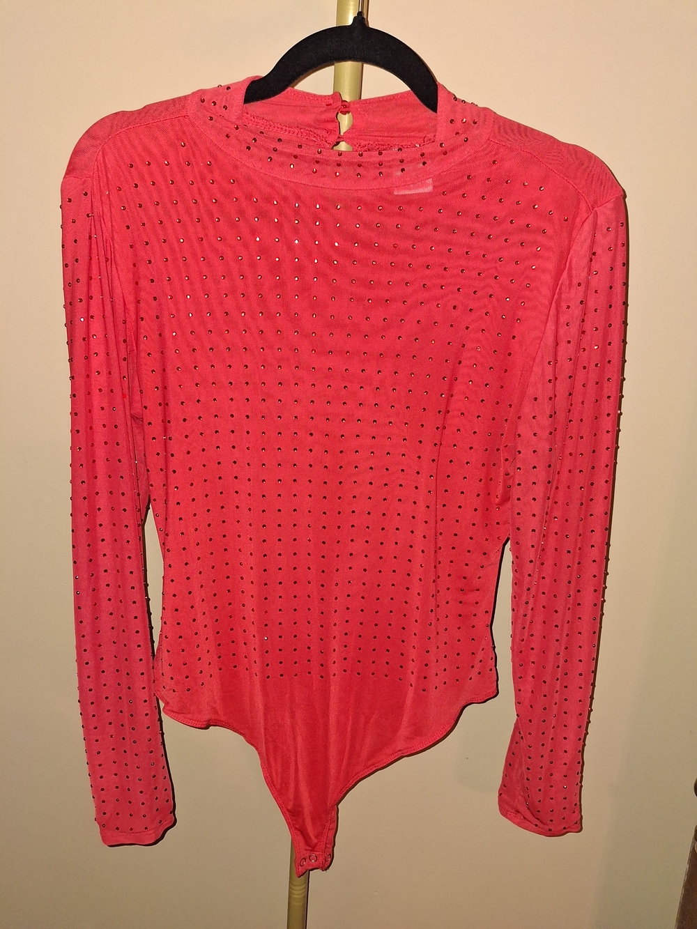 No Boundaries Hot Pink Studded Long-Sleeve Bodysuit